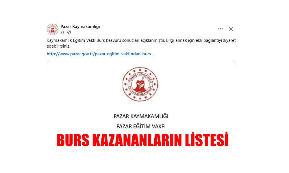 Pazar Kaymakamlığı Eğitim Vakfı Burs Sonuçlarını Açıkladı
